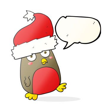 konuşma balonu karikatür Noel robin giyen Noel Baba şapkası