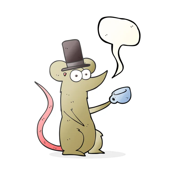 Ποντίκι καρτούν φούσκα ομιλία με Κύπελλο και κορυφή καπέλο — Διανυσματικό Αρχείο