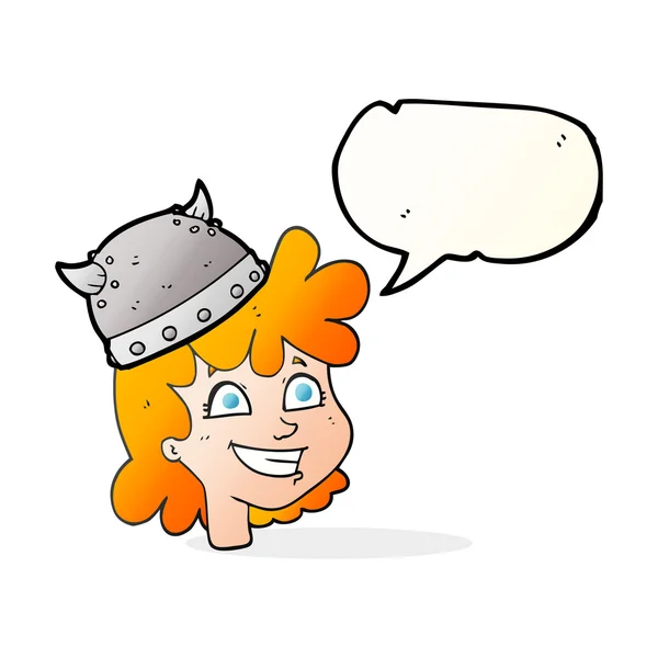 Speech bubble cartoon female viking face — Stock Vector