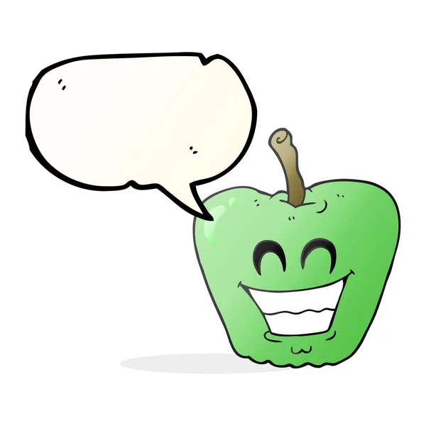 Toespraak bubble cartoon grijnzende apple — Stockvector