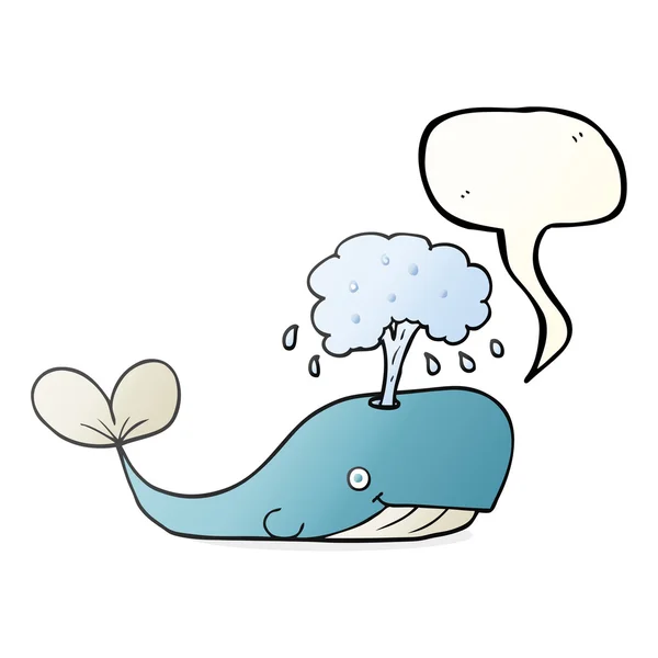Discorso bolla cartone animato balena sputando acqua — Vettoriale Stock