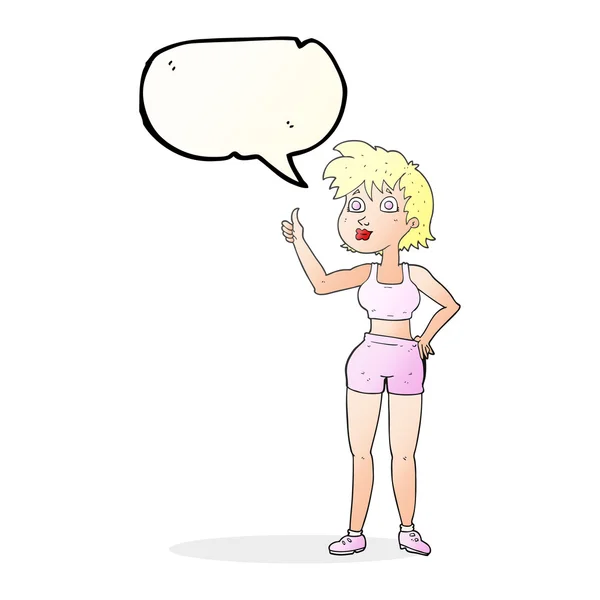 Speech bubble cartoon happy gym woman — Stock Vector