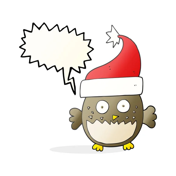 Discorso bolla cartone animato gufo indossa cappello di Natale — Vettoriale Stock