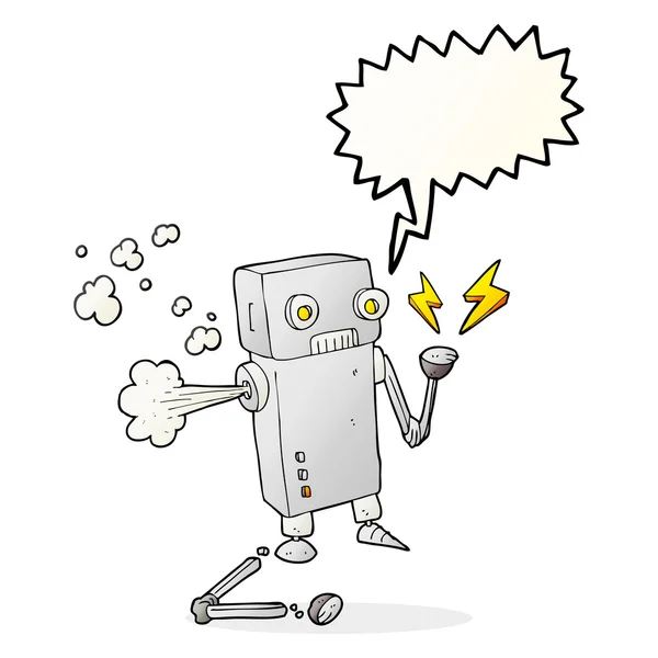 Voz burbuja dibujos animados robot roto — Vector de stock