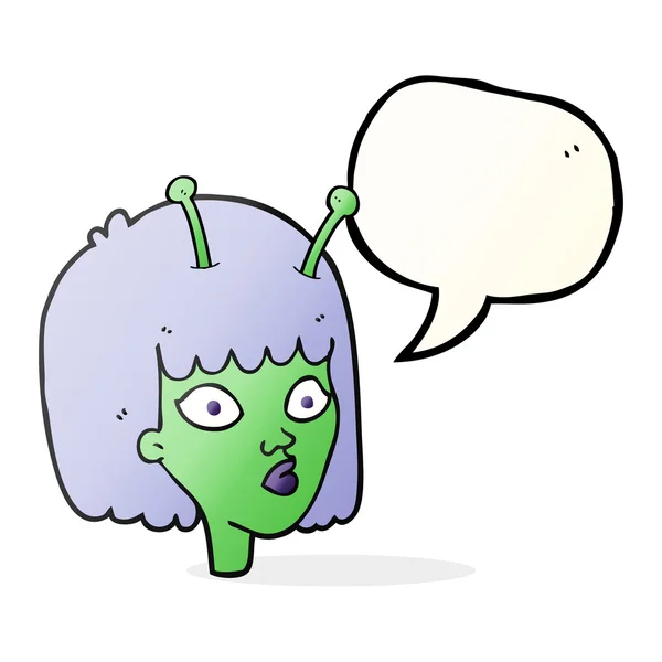 Sprechblase Karikatur weiblicher Außerirdischer — Stockvektor