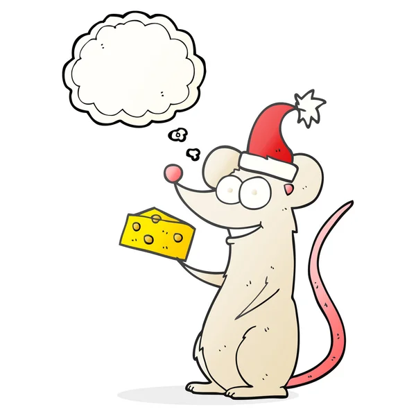 Pensée bulle dessin animé noël souris — Image vectorielle