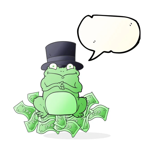 Discours bulle dessin animé grenouille riche en chapeau haut de forme — Image vectorielle