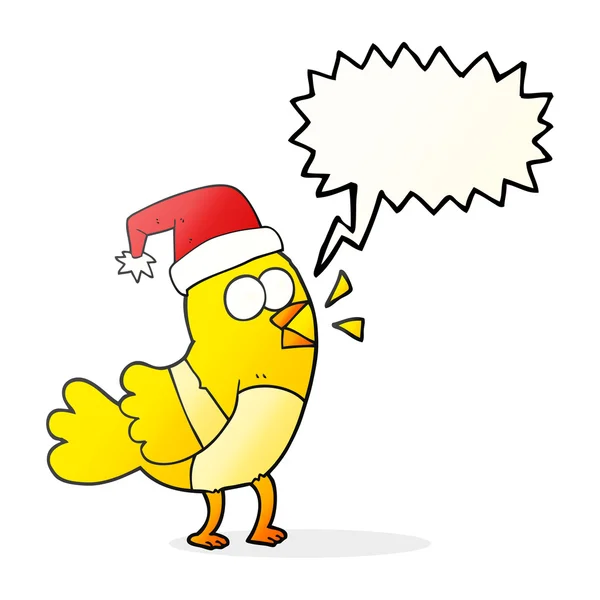 クリスマスの帽子を身に着けている音声バブル漫画鳥 — ストックベクタ