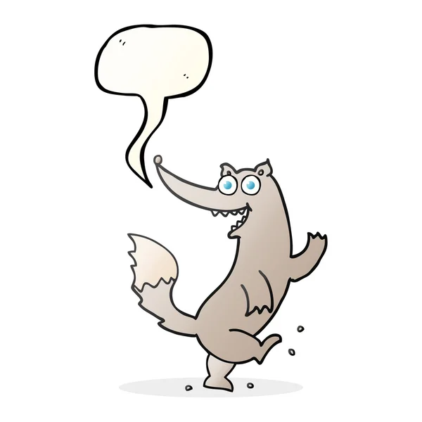Speech bubble cartoon happy wolf dancing — Stock Vector