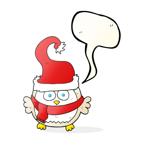 Sprechblase Cartoon Eule mit Weihnachtsmütze — Stockvektor
