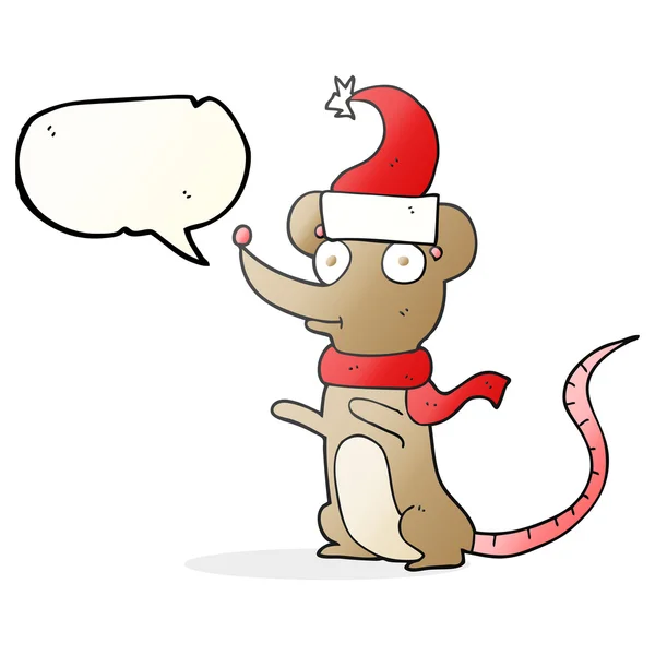 Sprechblase Cartoon-Maus mit Weihnachtsmütze — Stockvektor