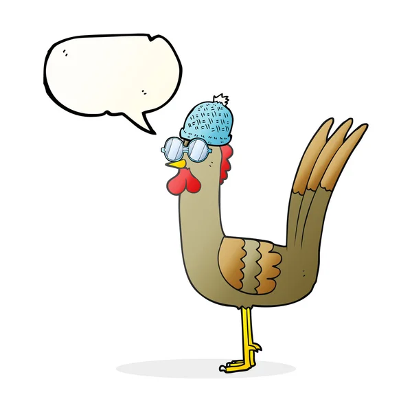Fala bolha desenho animado frango vestindo disfarce — Vetor de Stock