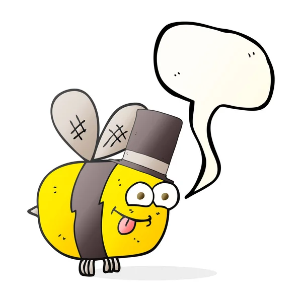 Speech bubble cartoon bee wearing hat - Stok Vektor