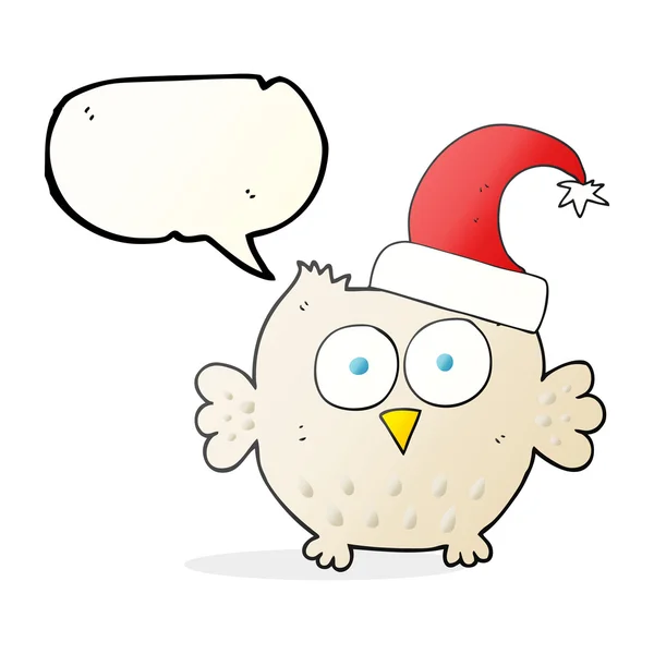 Řeči bubliny cartoon sýček obecný vánoční klobouk — Stockový vektor