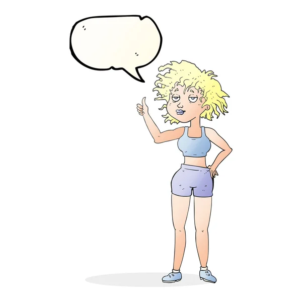 Speech bubble cartoon tired gym woman — Stock Vector