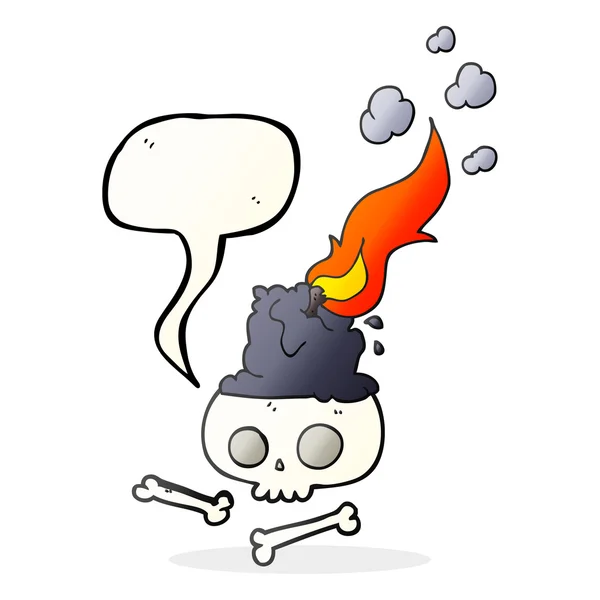 Speech bubble cartoon burning candle on skull — Stock Vector