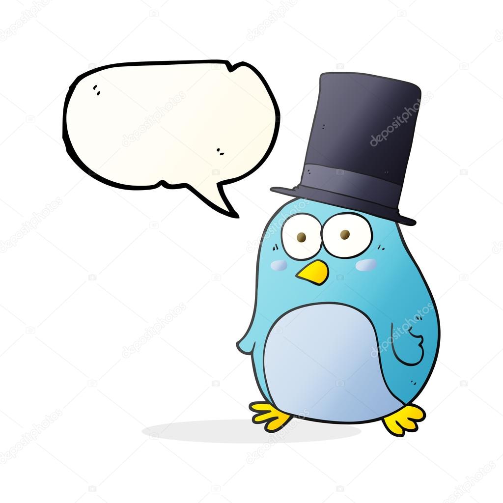 Oiseau De Dessin Animé Bulle Discours Portant Chapeau Haut