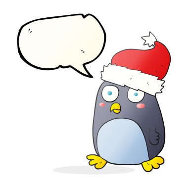 konuşma kabarcık karikatür penguen Noel şapkalı