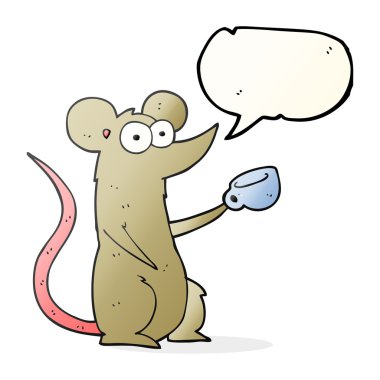 konuşma kabarcık karikatür fare ile kahve fincanı