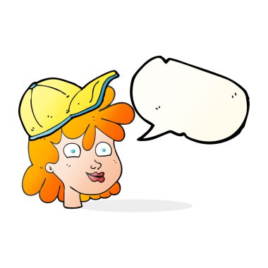 konuşma kabarcık karikatür kadın yüzü şapkası