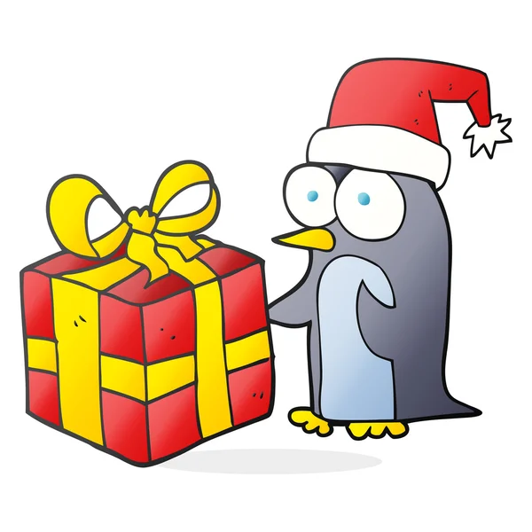 Cartoni animati pinguino di Natale con regalo — Vettoriale Stock