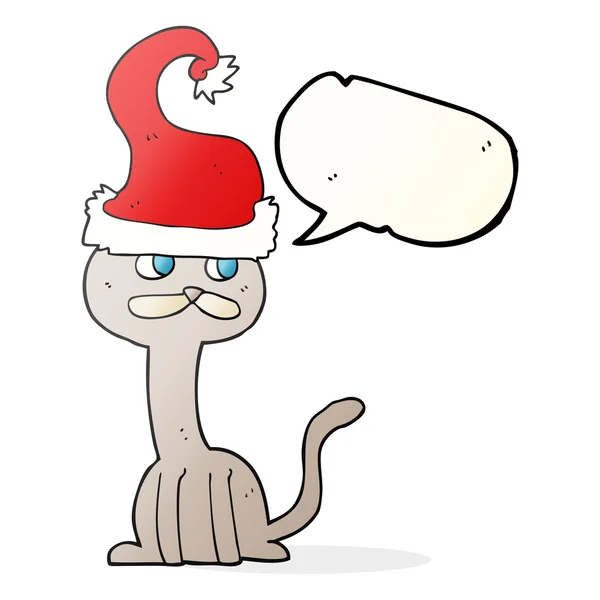 Voz burbuja dibujos animados gato usando navidad sombrero — Vector de stock
