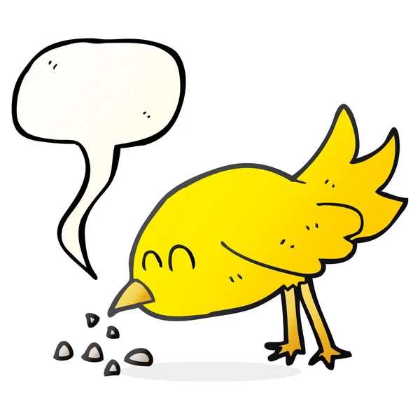 Beszéd buborék rajzfilm madár csipegetés magok — Stock Vector