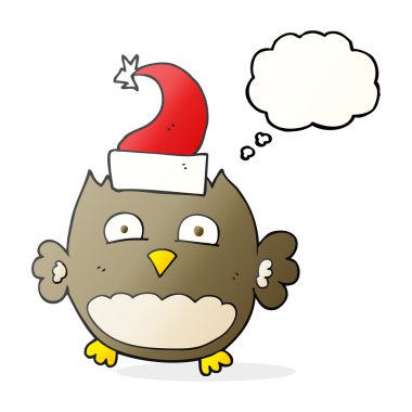 kabarcık karikatür baykuş giyen Noel şapka sanıyordum