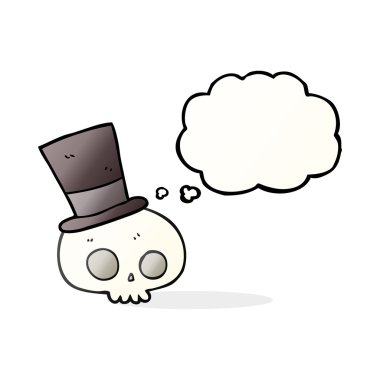 Silindir şapka giyen düşünce kabarcık karikatür kafatası