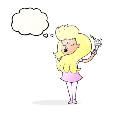 kabarcık karikatür kadın saç fırçalama düşündüm