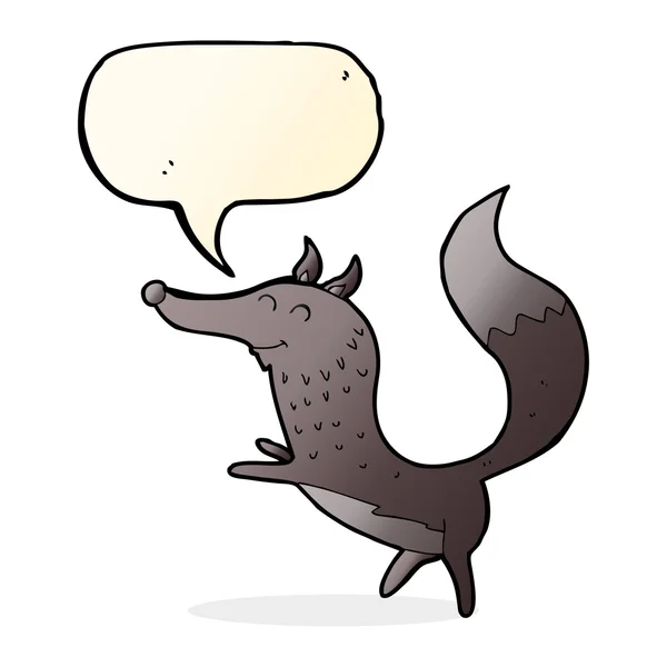 Cartone animato lupo felice con la bolla discorso — Vettoriale Stock