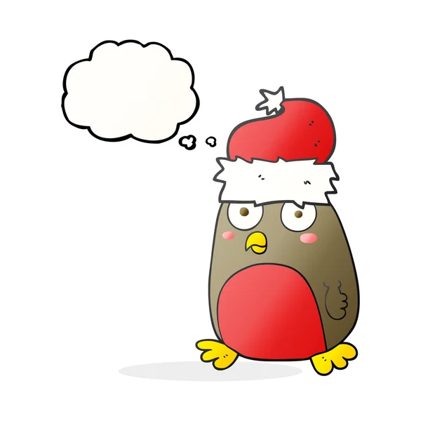 Pensamiento burbuja dibujos animados Navidad robin — Vector de stock