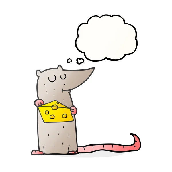 Ratón de dibujos animados burbuja pensamiento con queso — Vector de stock