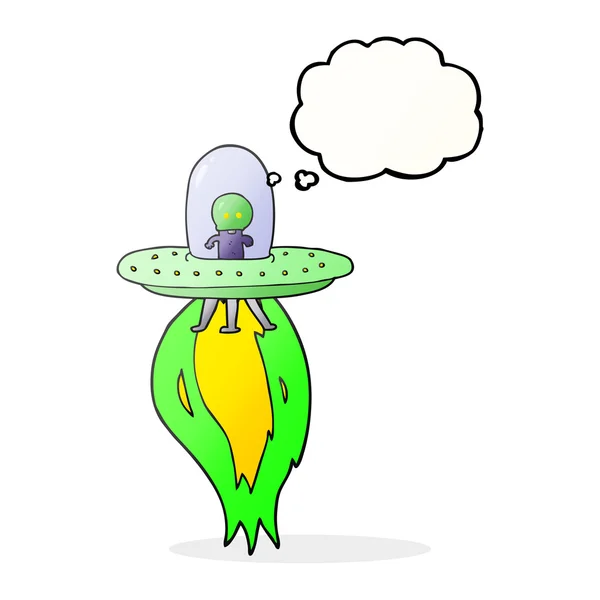 Pensamento bolha desenho animado disco voador — Vetor de Stock