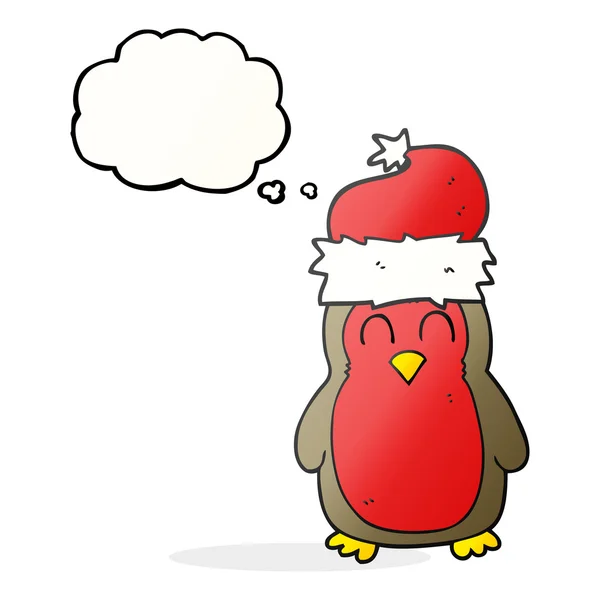 Gedankenblase Cartoon Weihnachten Rotkehlchen — Stockvektor