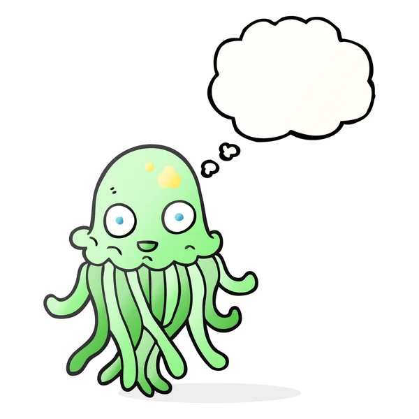 Pulpo de dibujos animados burbuja pensamiento — Vector de stock