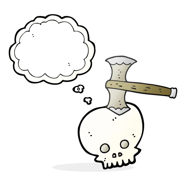 Pensamento bolha desenho animado machado no crânio — Vetor de Stock