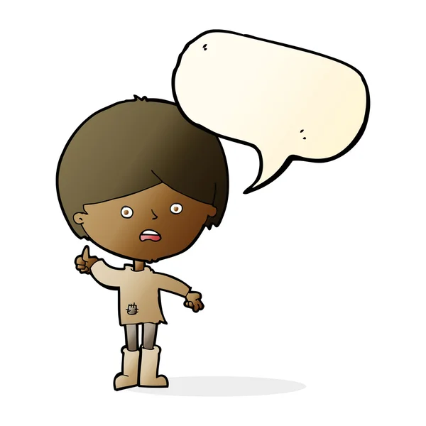 Dibujos animados infeliz chico con el habla burbuja — Vector de stock
