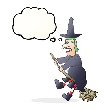 kabarcık karikatür cadı uçan süpürge üzerinde düşündüm