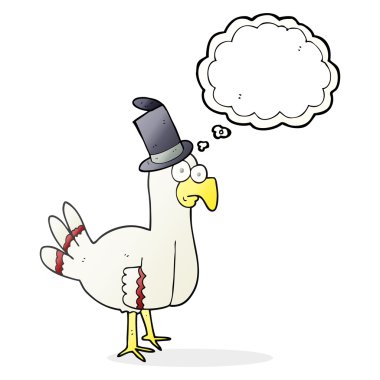 Silindir şapka giyen düşünce kabarcık karikatür kuş