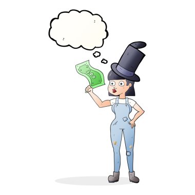 para için tutan düşünce kabarcık karikatür kadın