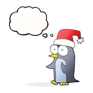 düşünce balonu Noel penguen karikatür