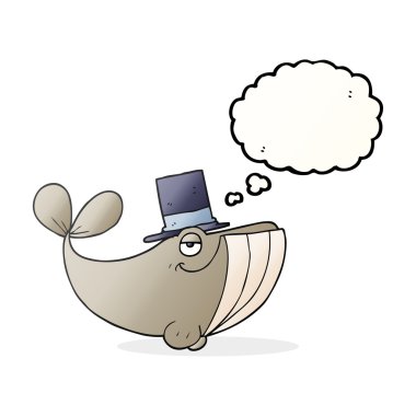 Silindir şapka giyen düşünce kabarcık karikatür balina