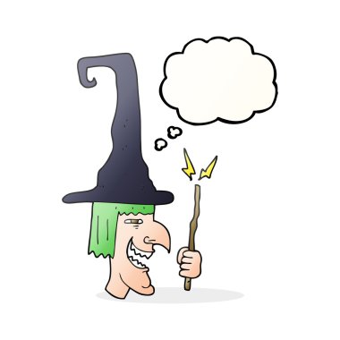 düşünce kabarcık karikatür cadı gülüyor