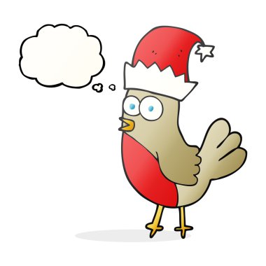 kabarcık karikatür robin Noel şapka içinde düşündüm