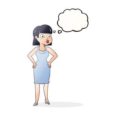 düşünce kabarcık karikatür kadınla kalçalarına eller