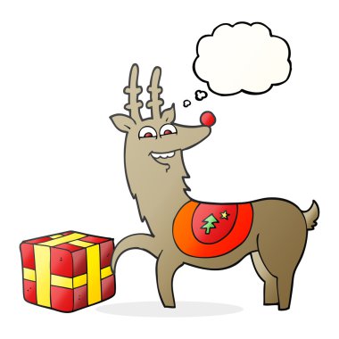 düşünce balonu karikatür Noel reindeer ile hediye