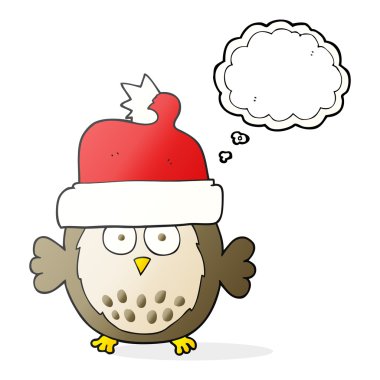 kabarcık karikatür baykuş giyen Noel şapka sanıyordum