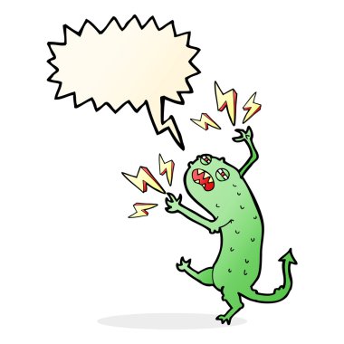 Konuşma balonu olan küçük bir canavar.