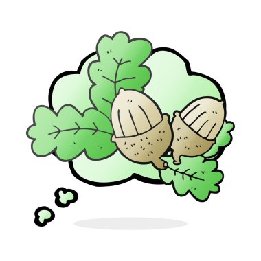 düşünce kabarcık karikatür meşe palamutları ve yaprakları